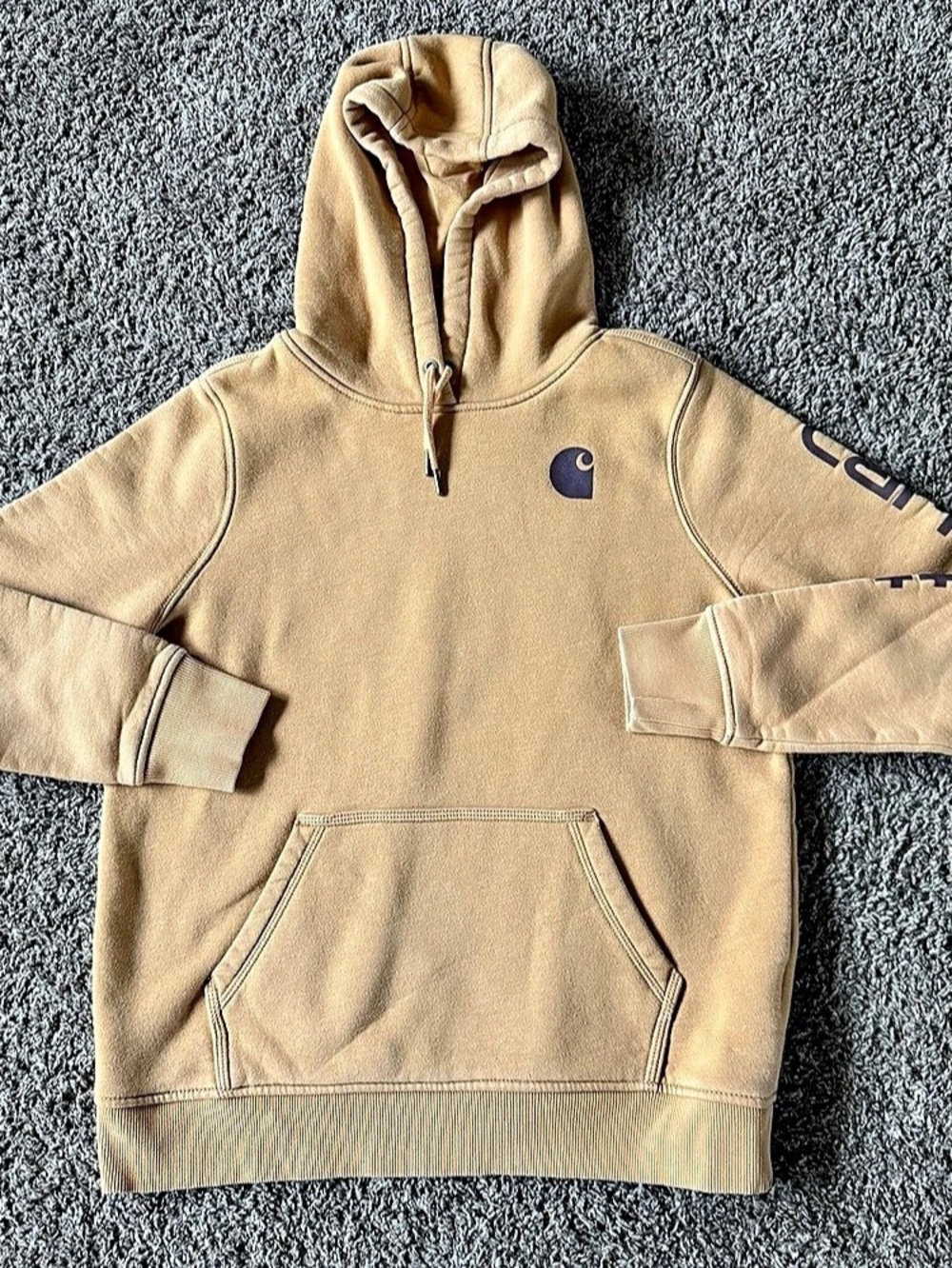 Carhartt Pullover Hoodie Brown Relaxed Fit Hooded Logo Pockets Youth Large 12/14